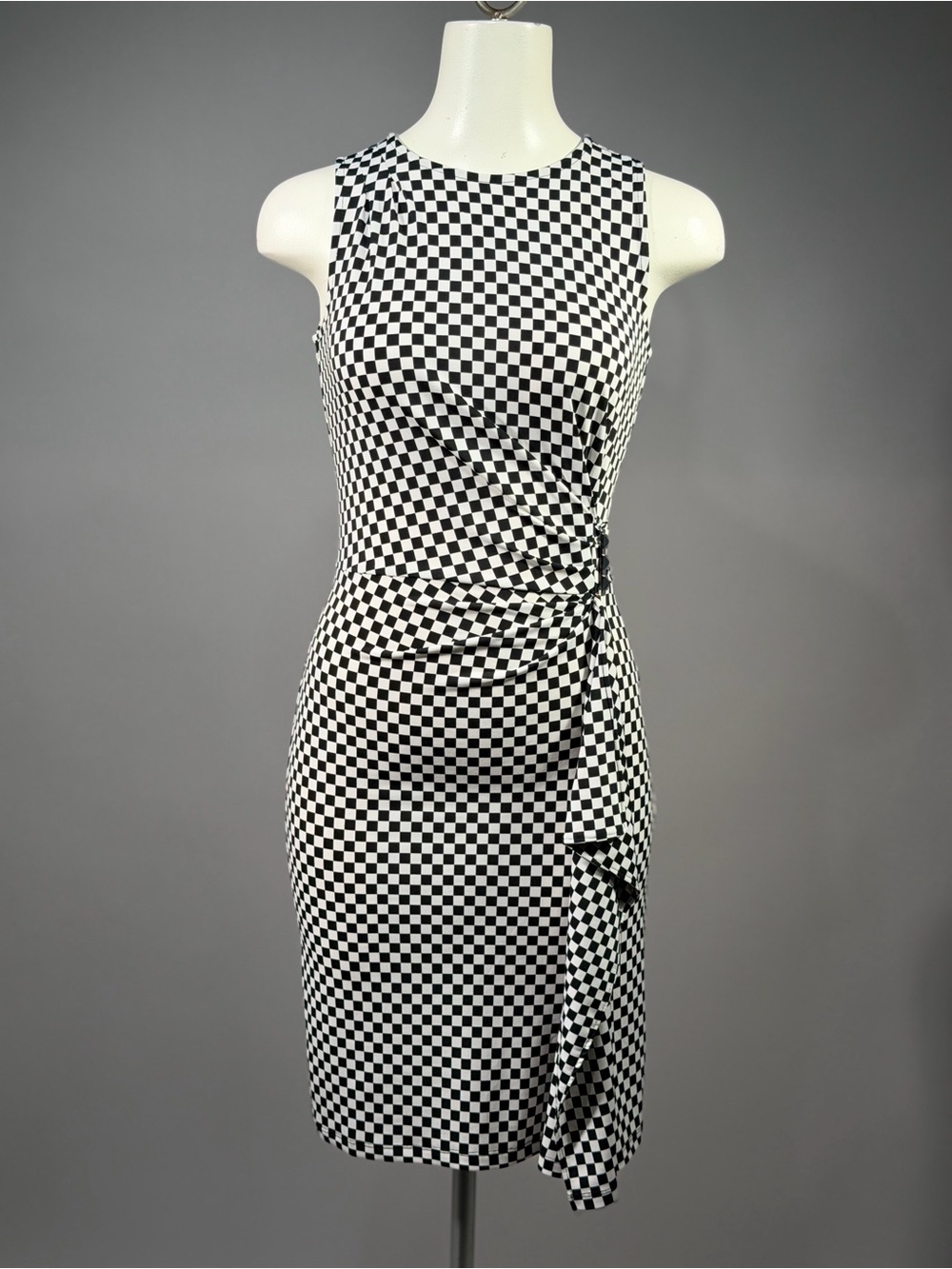 MICHAEL Michael Kors Black and White Checkered Sleeveless Sheath Dress (r8t)